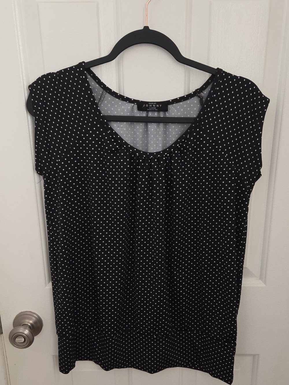 Johnny Was Black Polka Dot Cap Sleeve Top
